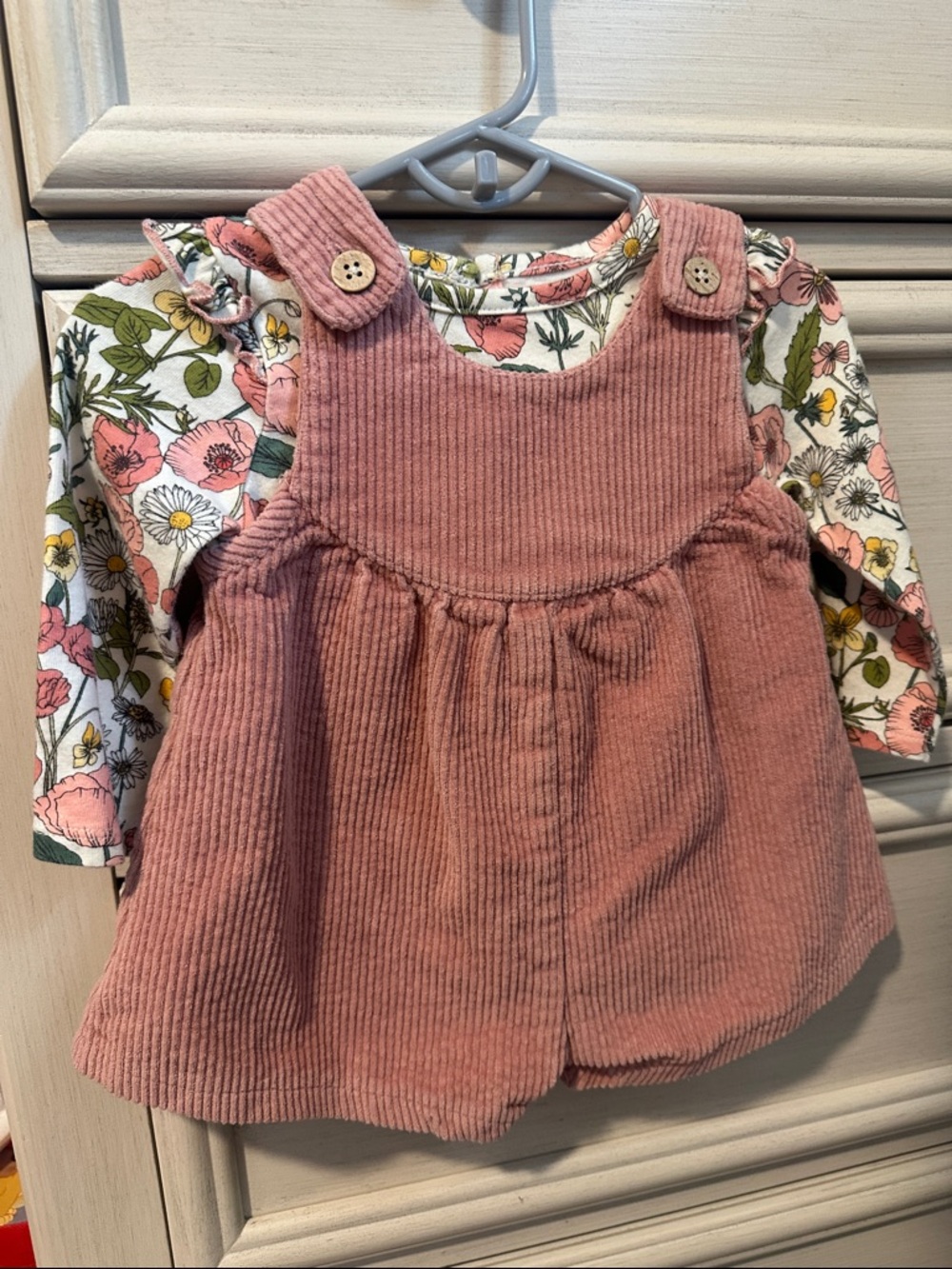 Mud Pie Girls Pink Corduroy Overalls with Floral Top